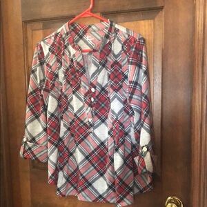 Kim Rogers Red and Gray Plaid Shirt